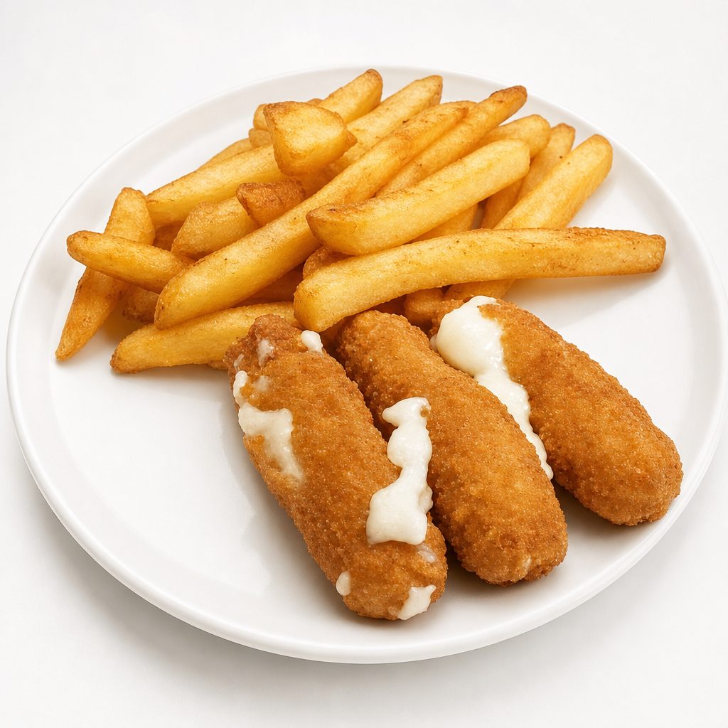 Mozzarella Sticks and French Fries.
