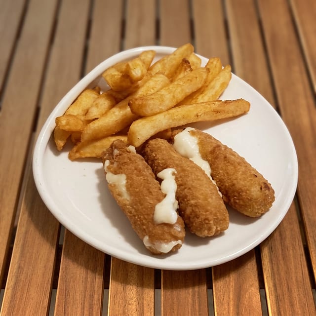 Mozzarella Sticks and French Fries.